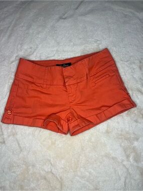 GUESS Women's Coral Orange Roll-Cuff Jean Shorts